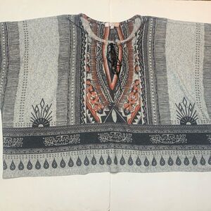 Moa Moa Girls Southwestern Poncho Top Sz Large Pullover Tie Neck